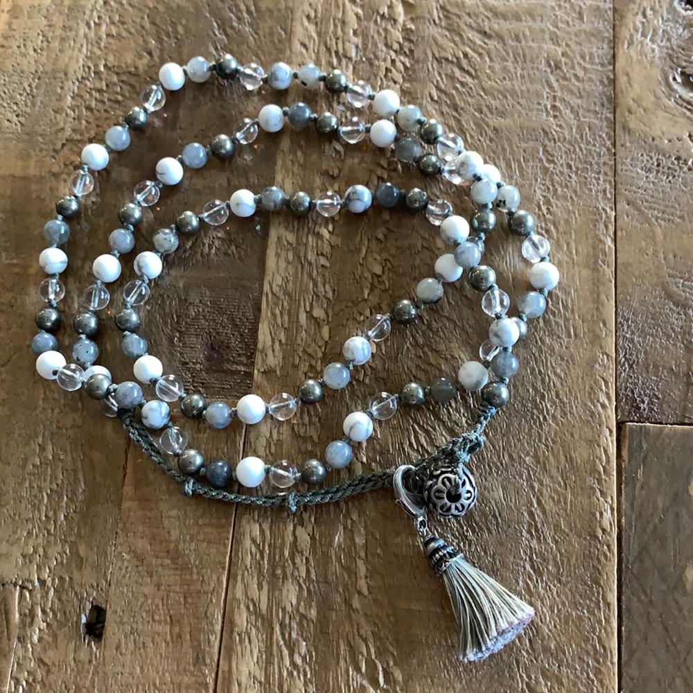 Gray and white mala bracelet